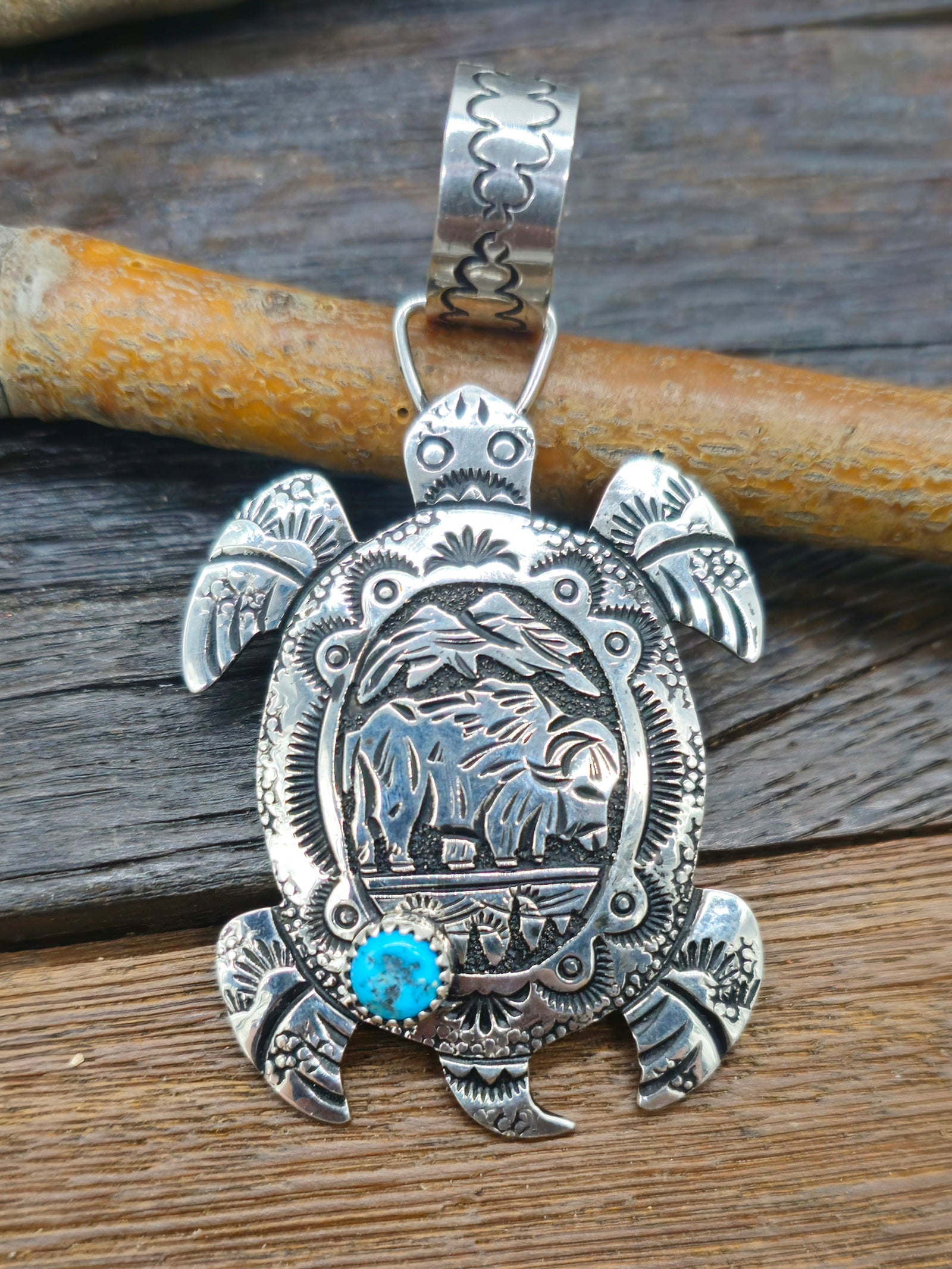 Sterling Silver and Turquoise Turtle Pendant by Richard Singer
