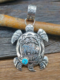 Sterling Silver and Turquoise Turtle Pendant by Richard Singer