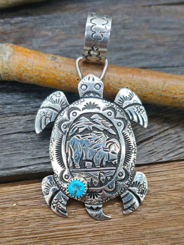 Sterling Silver Turquoise Needlepoint Cross by C. Iule - 3 by 2 in.
