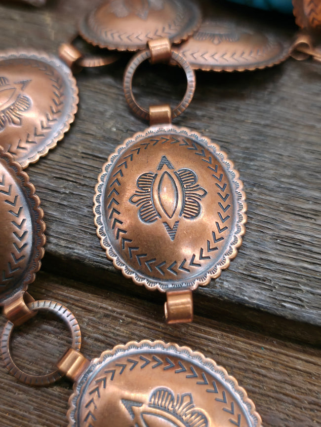 Stamped Copper Chain Oval Concho Belt - 42 in.