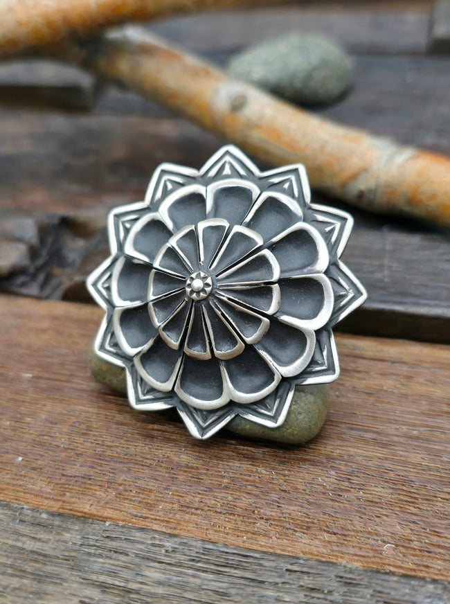 Adjustable Stamped Sterling Silver Ring by Leander Tahe