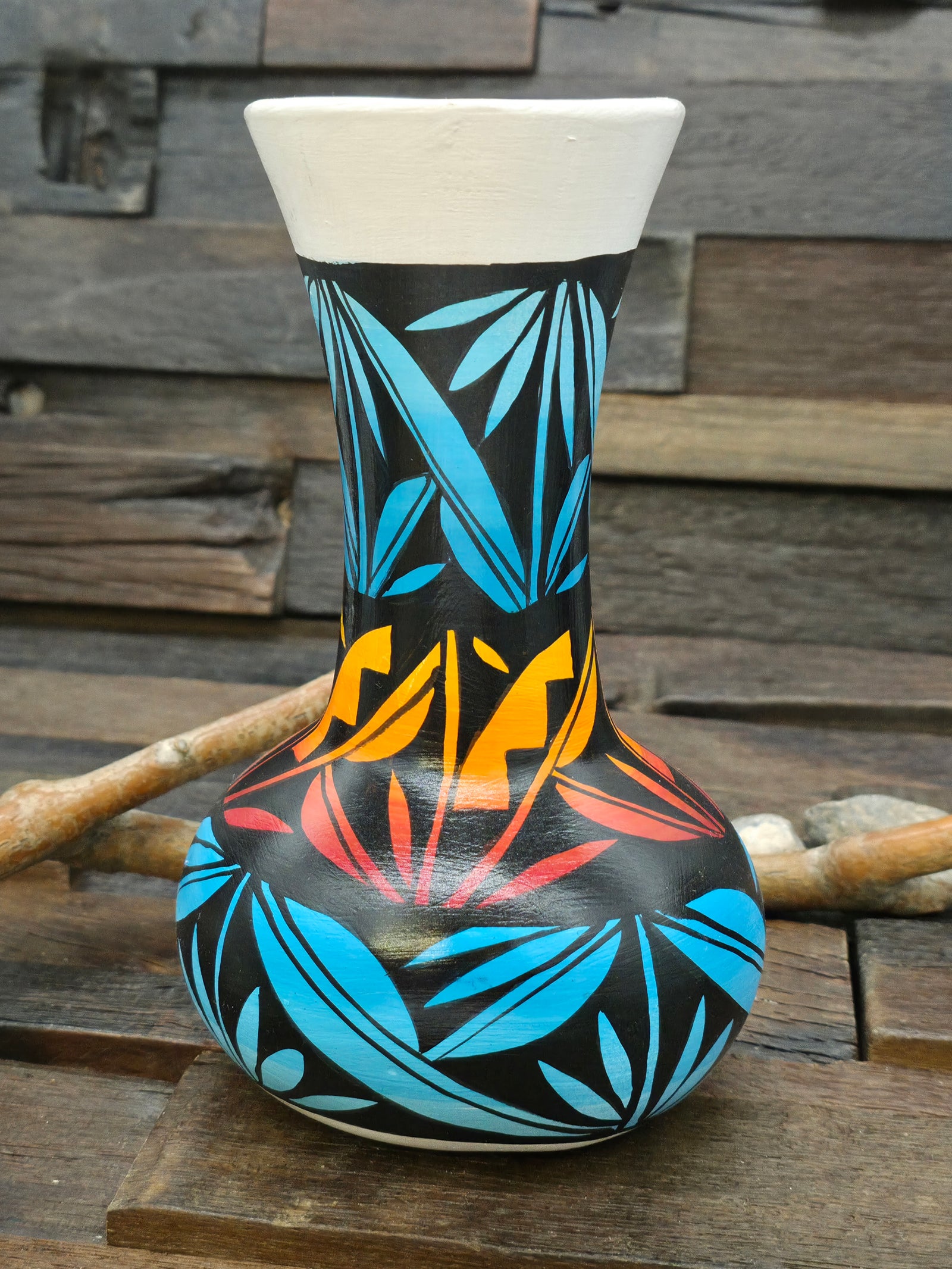 White Clay Rainbow Vase by Andy Tsosie - 7 1/2 in. by 5 in. by 5 in.