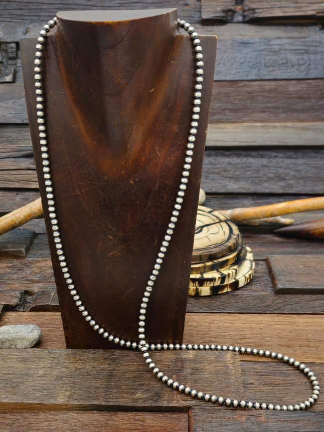 Oxidized Sterling Silver Bead Necklace  - 36 in. 5 mm Bead