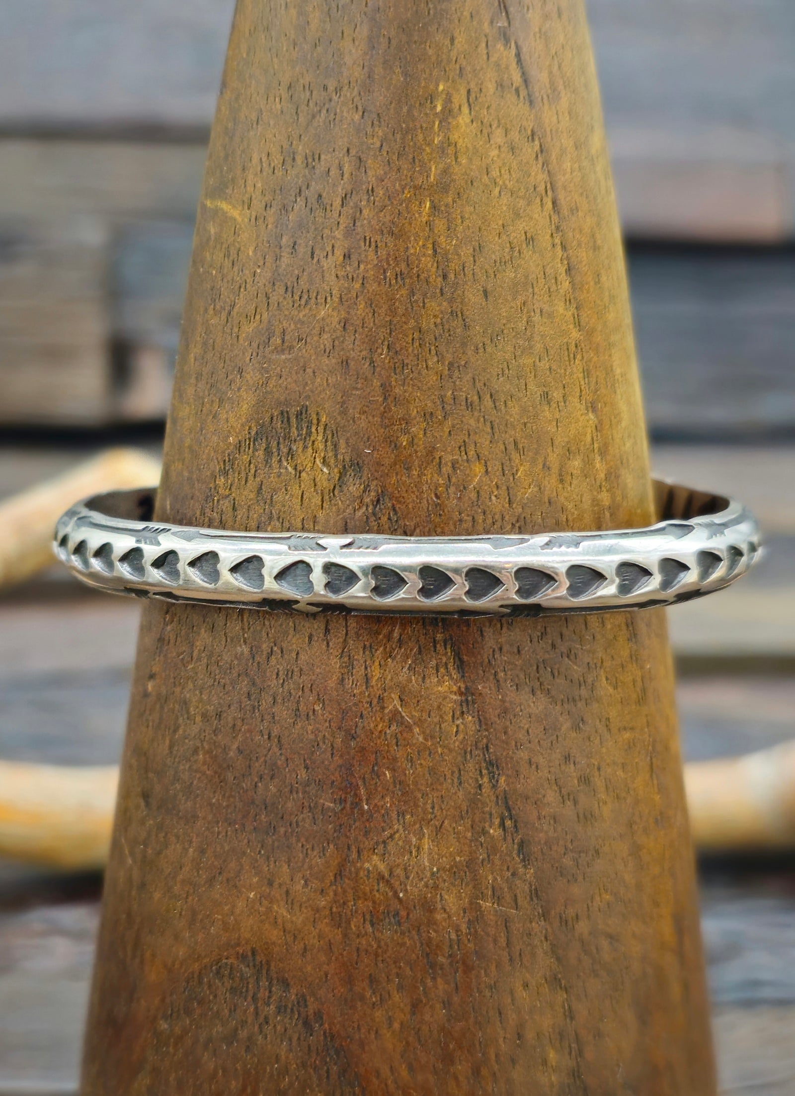 Hearts and Arrows Stamped Sterling Silver Cuff by Sunshine Reeves - 6 1/2 in.