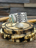 Stamped Sterling Silver and Ribbon Turquoise Cuff by Delbert Delgarito  - 6 3/4 in.