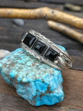 Sterling Silver and Rectangular Onyx Cuff by Devey Morgan - 6 3/4 in. w/Gap