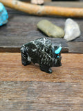 Hand Carved Black Bison Fetish with Turquoise Horns by Todd Etsate