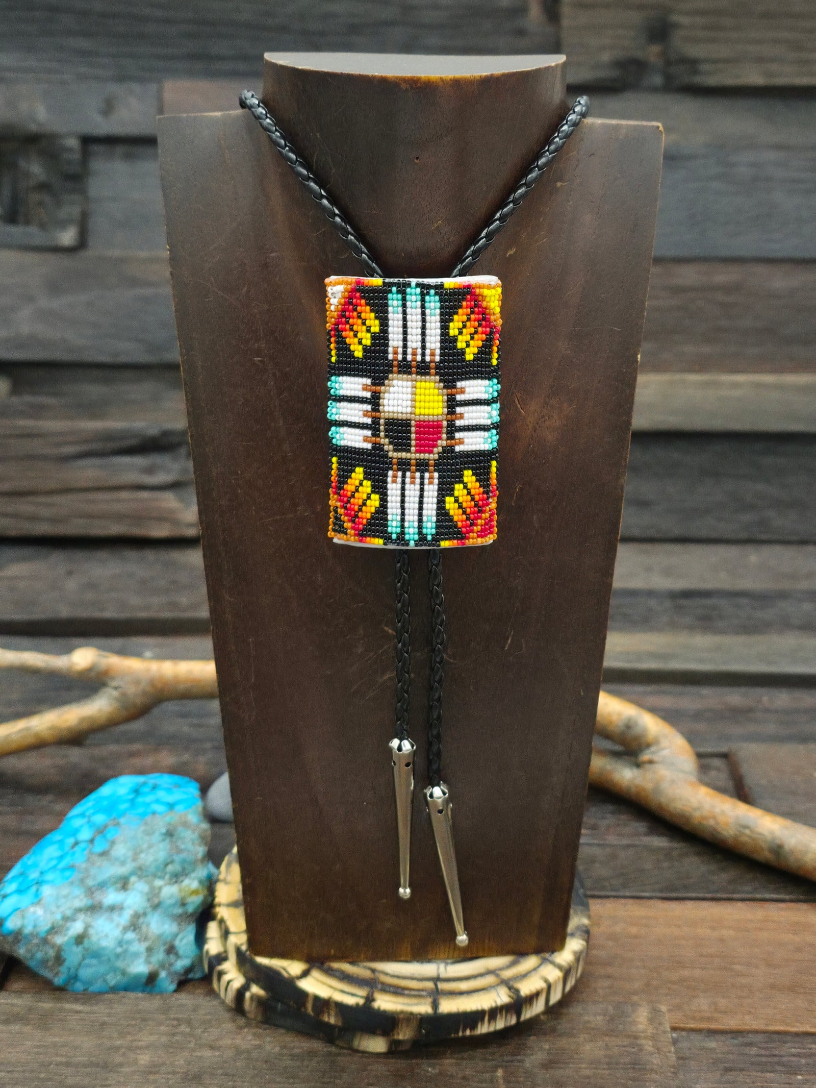 Beaded Bolo Tie by Ervin Jackson - Shield Design
