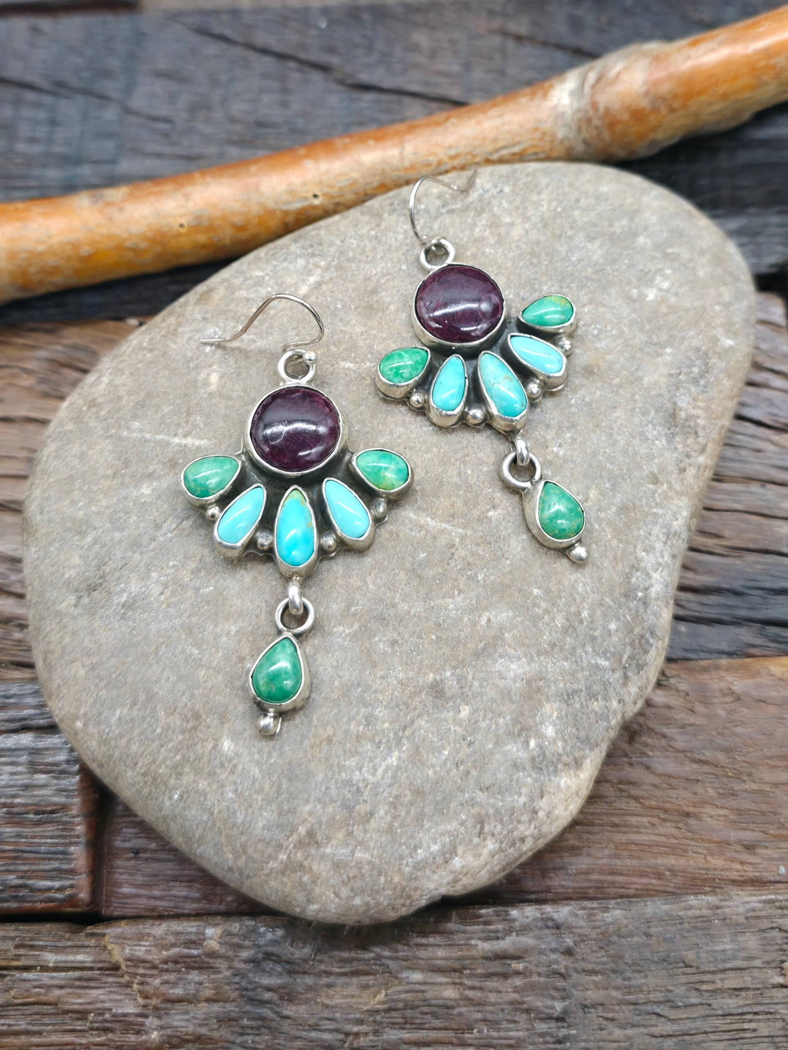 Purple Spiny Oyster and Royston and Kingman Turquoise Earrings by "VP" - 2 1/2 in. by 1 in.