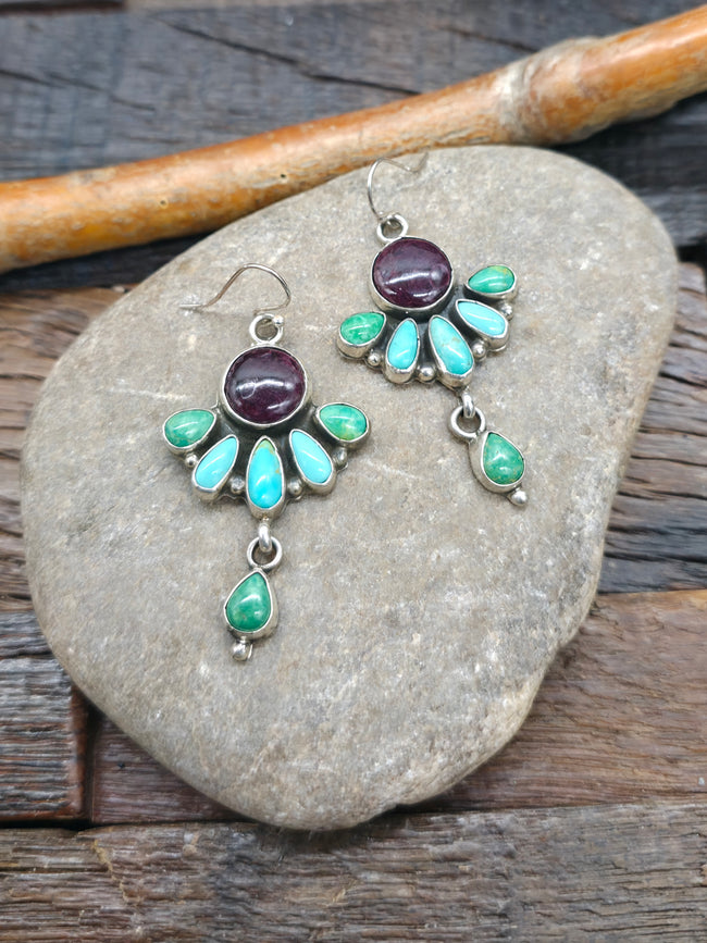 Purple Spiny Oyster and Royston and Kingman Turquoise Earrings by "VP" - 2 1/2 in. by 1 in.
