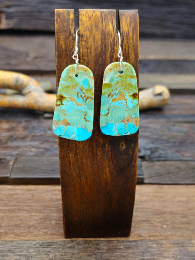 Medium Blue/Green Turquoise Slab Earrings by Marcella Castillo