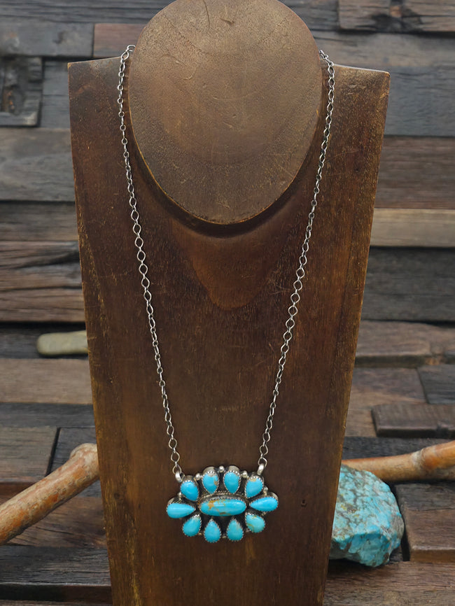 Sterling Silver Turquoise Cluster Bar Necklace by Debra Smith - 18 in.