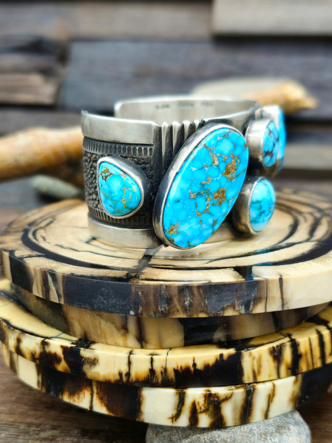 Sterling Silver Seven stone Kingman Turquoise Contemporary Cuff by Albert Jake - 6 1/2 in.