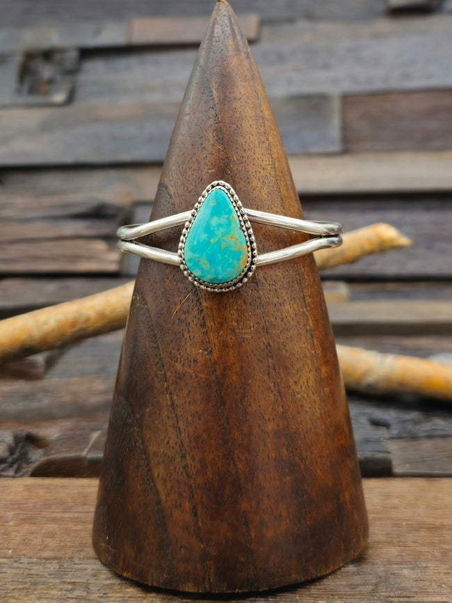 Single-Stone Turquoise Sterling Silver Cuff by Rosella Paxton - 6 1/4 in.