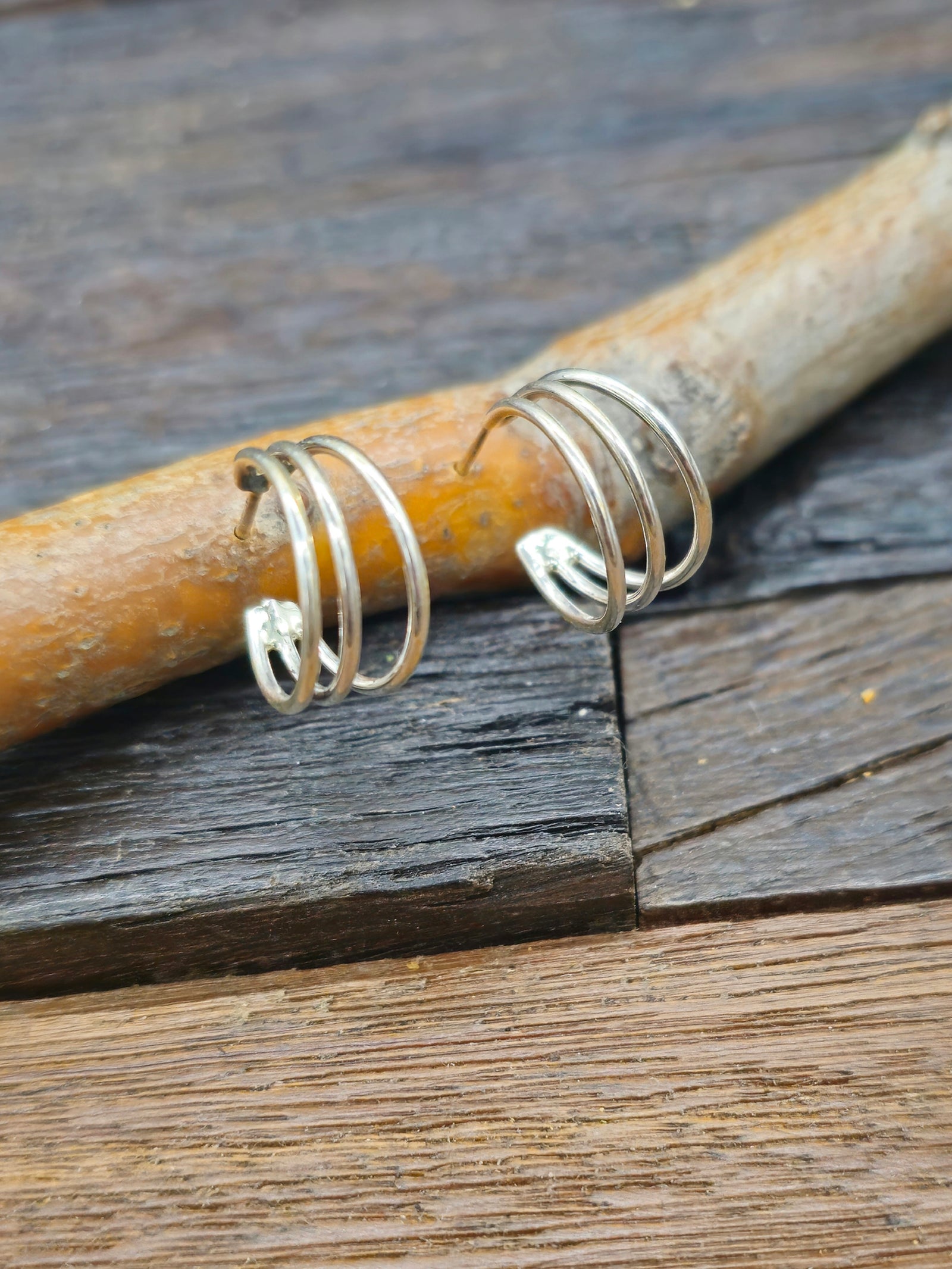 Three Wire Sterling Silver Hoop Earrings