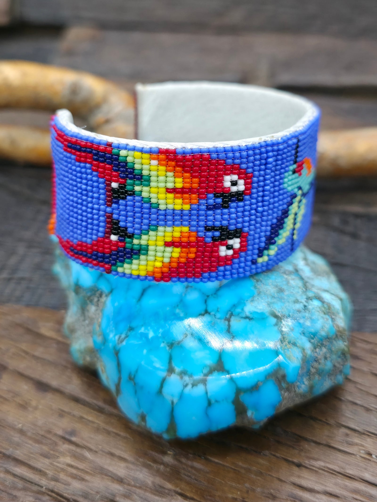 Beadwork Cuff with Parrots and Hummingbird - 7 in. with Gap