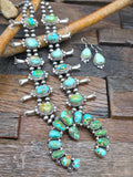 Sterling Silver Sonoran Turquoise Squash Blossom Necklace and Earring Set by Theresa Smith - 22 in.