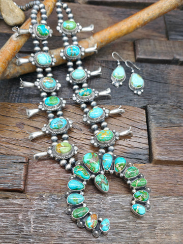 Sterling Silver Mixed Turquoise Cluster Bracelet by E. Garfield - 7 in. with Gap