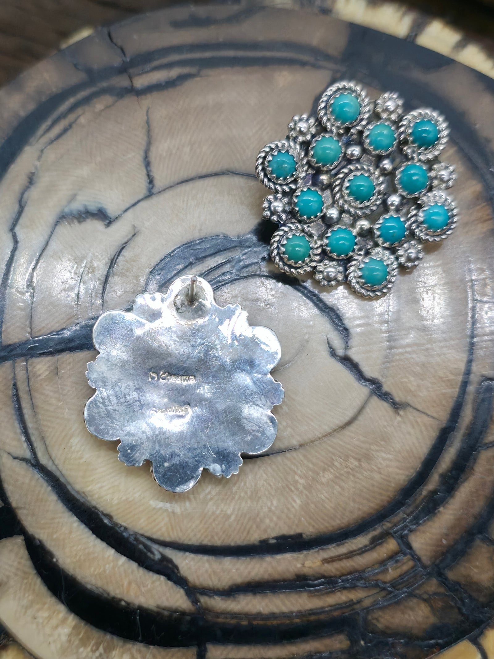 Sterling Silver Green Turquoise Post Cluster Earrings by Dillon Cheama