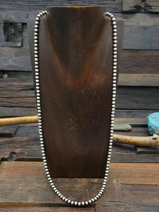 Oxidized Sterling Silver Bead Necklace 5 mm 28 in.