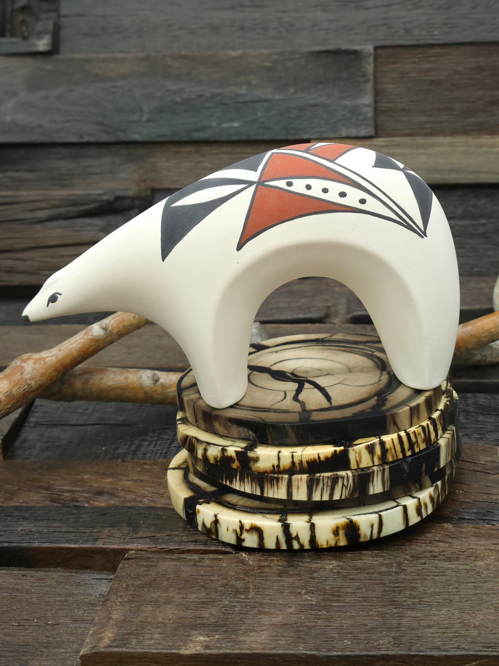 Hand Painted Acoma Ceramic Bear by Kuutimaitsa - 6 1/2 in. by 4 in. by 2 in.