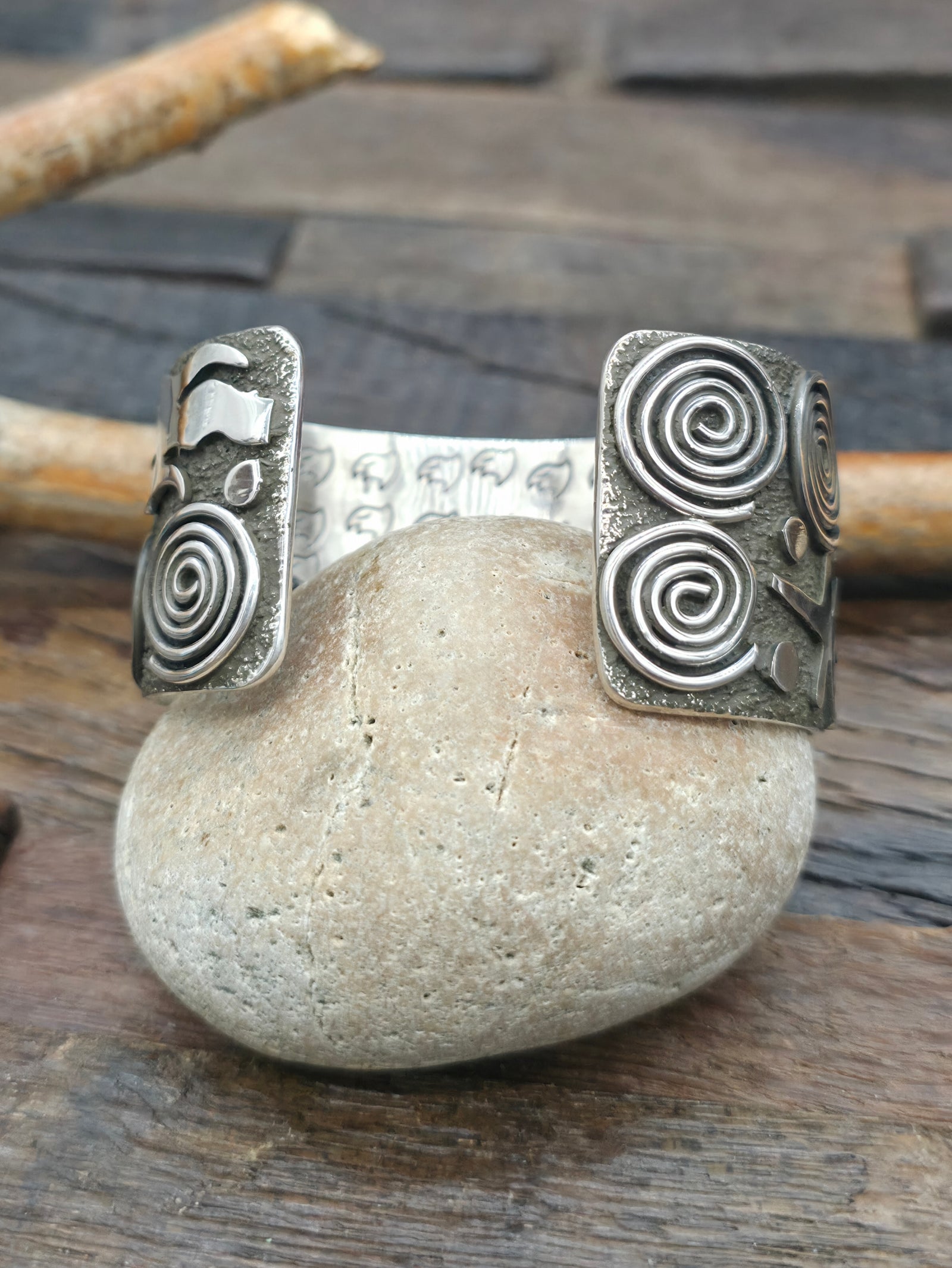 Petroglyph Sterling Silver & Kingman Turquoise Cuff by Alex Sanchez - 6 1/2 in. with Gap