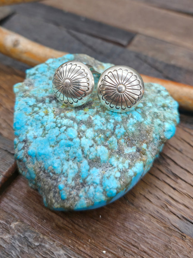Clip Sterling Silver Button Earrings by Marie Yazzie - 5/8 in.