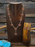 Zuni Sterling Silver and Coral Lariat Necklace and Earring Set by David Leekity - 20 in. with 1 1/3 in. Drop
