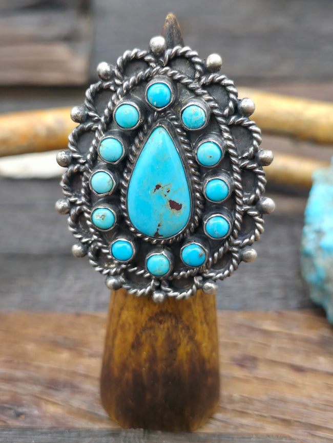 Sterling Silver Turquoise Cluster Ring by Devin Brown - Size 9