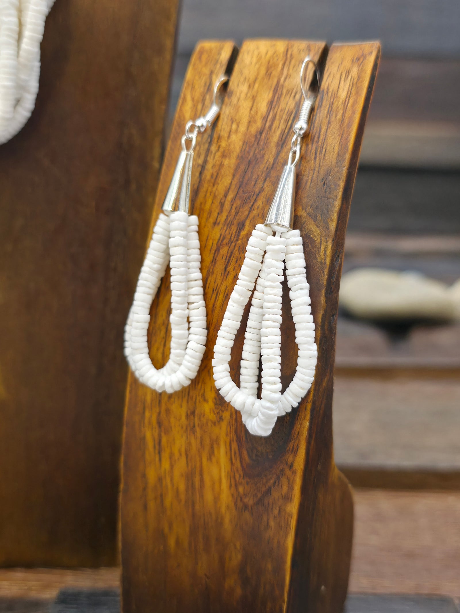 10 Strand Clam Shell Heishi Necklace and Earring Set by Ramona Bird - 18 in.