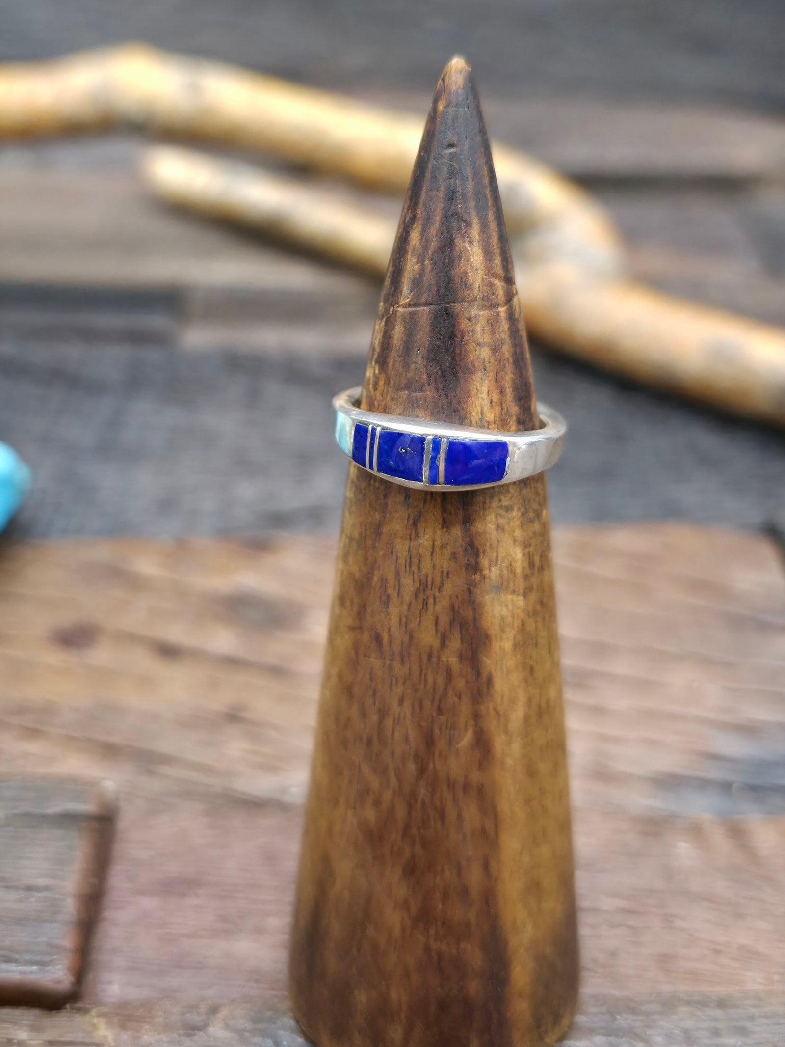 Sterling Silver Lapis Inlay Ring by Albert Topaha - Size 8