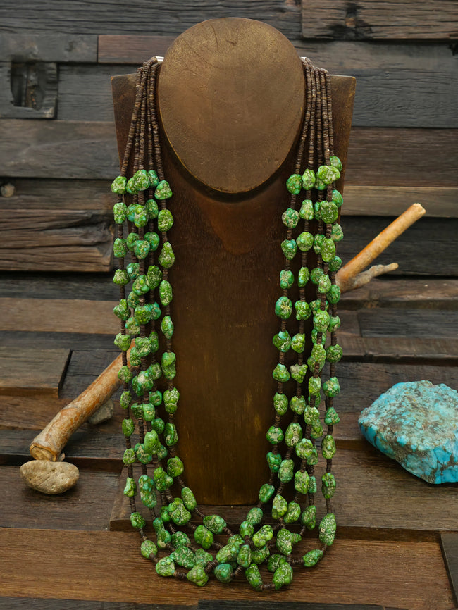 Five Strand Sonoran Nugget and Olive Shell Heishi Necklace by Sharon Garcia - 30 in.