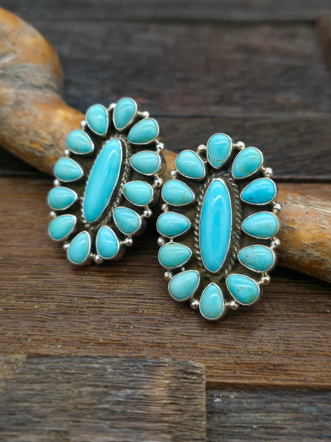 Sterling Silver Turquoise Oval Cluster Post Earrings by E.M. Linkin