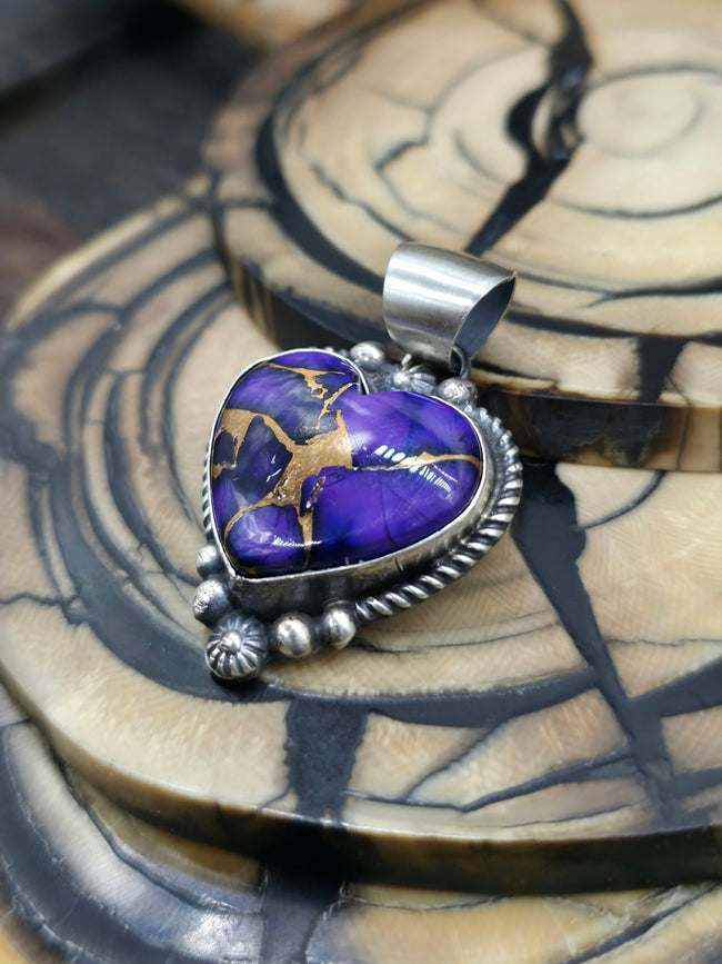 Dyed Purple Mojave and Sterling Silver Heart Pendant by Robert Shakey