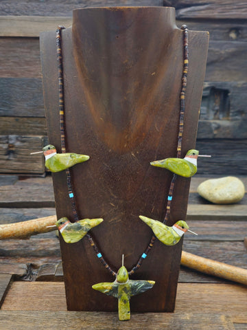 Pipestone, Jet, and Turquoise Heishi Necklace by Torevia Crespin - 20 in