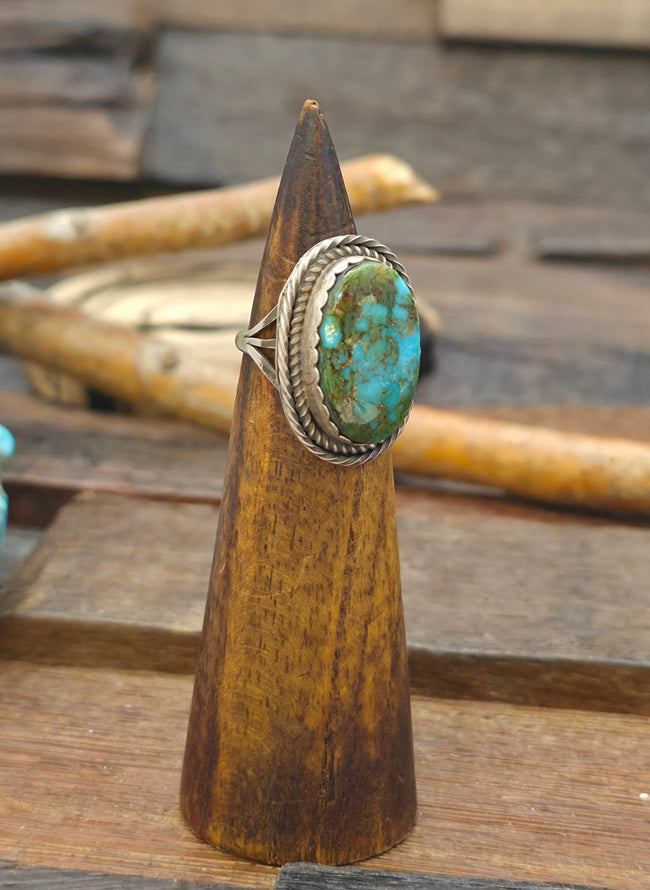 Oxidized Sterling Silver Turquoise Ring by L. Ganado - Size 7