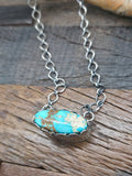 Sterling Silver Blue Turquoise Stamped Bezel Necklace - 20 in.