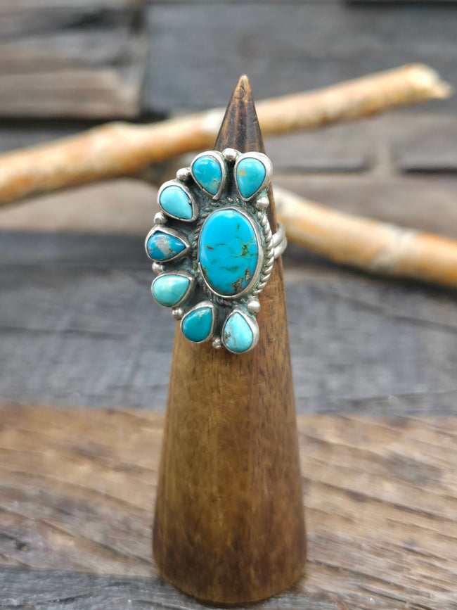 Sterling Silver Turquoise Half-Cluster Ring by Geraldine James - Adjustable