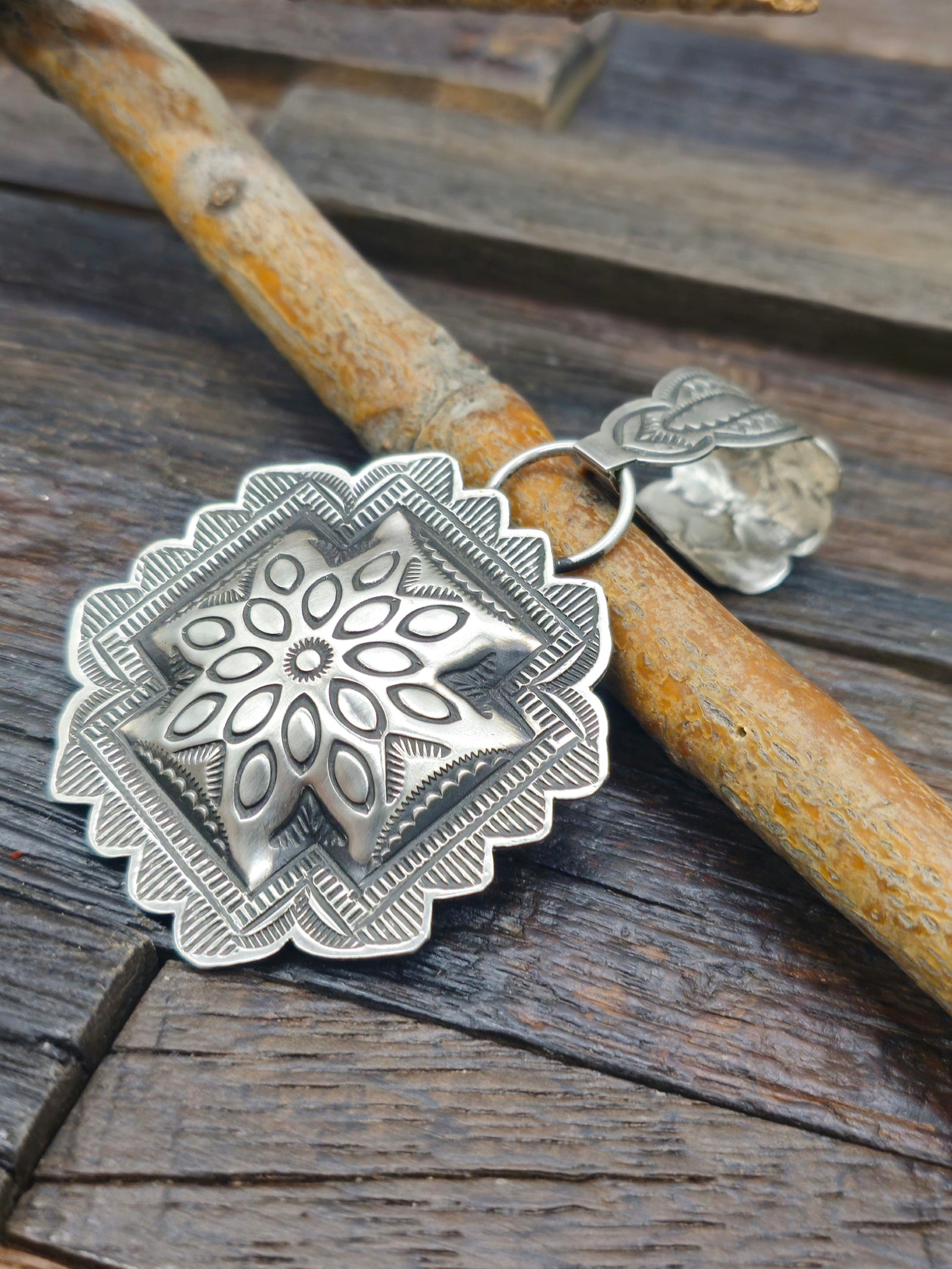 Sterling Silver Santa Fe Cross Pendant by Leander Tahe - 2 in.