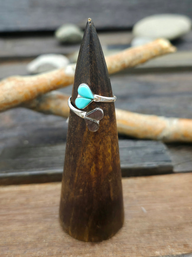 Sterling Silver Turquoise and Mussel Shell Ring by Margarita Chavez - Adjustable