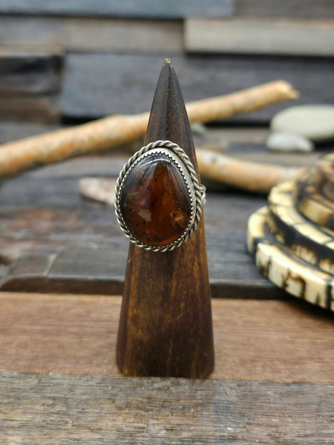 Sterling Silver Amber Statement Ring by Tommy Lee Size 10