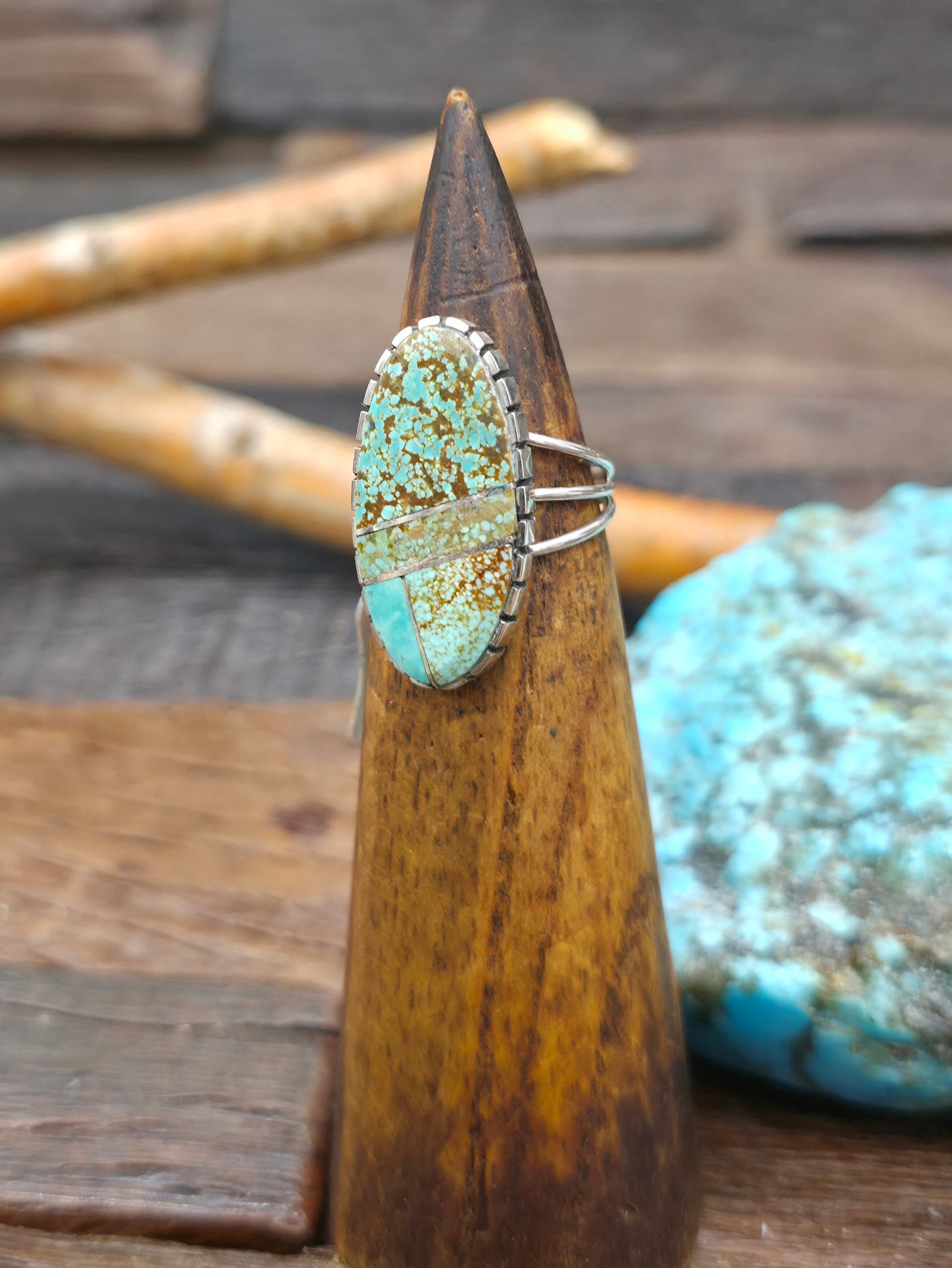 Sterling Silver Turquoise Inlay Ring by Harold Smith - Size 8