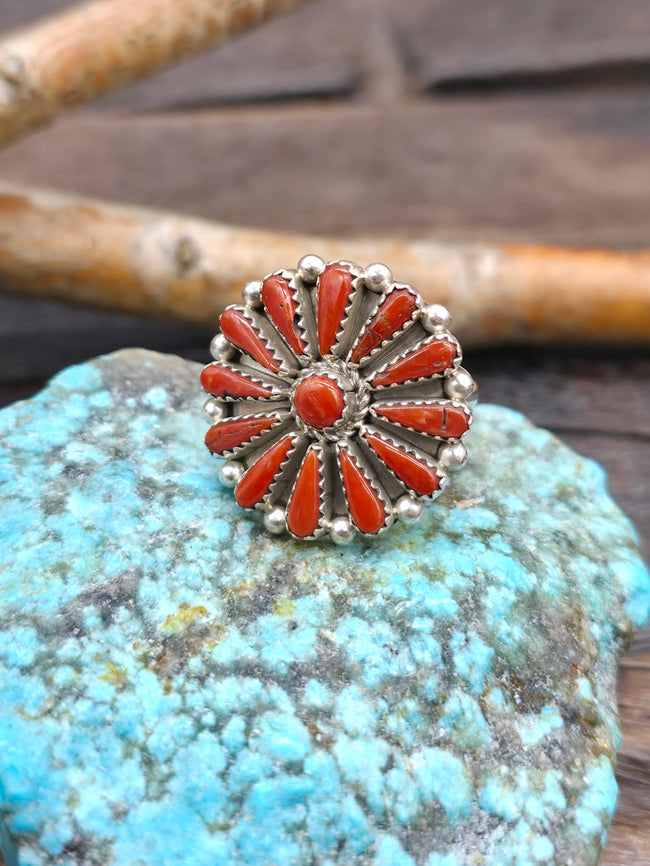 Sterling Silver Coral Cluster Ring by Kyle Wilson  - Adjustable