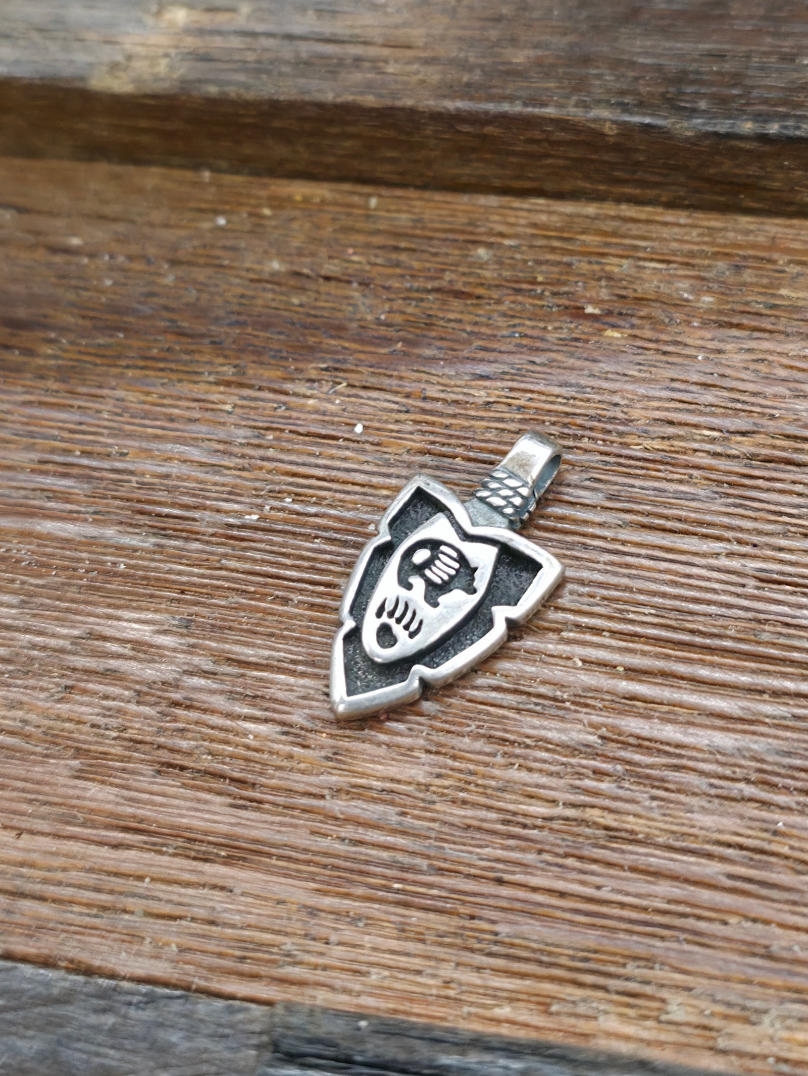 Mini Sterling Silver Arrowhead Pendant - Bear - NON NATIVE MADE - 7/8 in. by 1/2 in.
