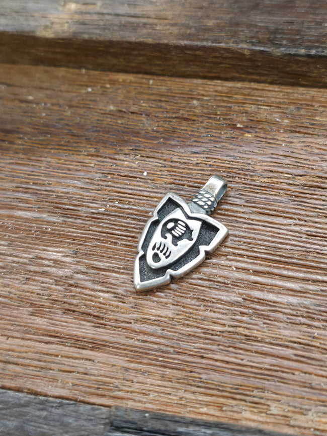 Mini Sterling Silver Arrowhead Pendant - Bear - NON NATIVE MADE - 7/8 in. by 1/2 in.