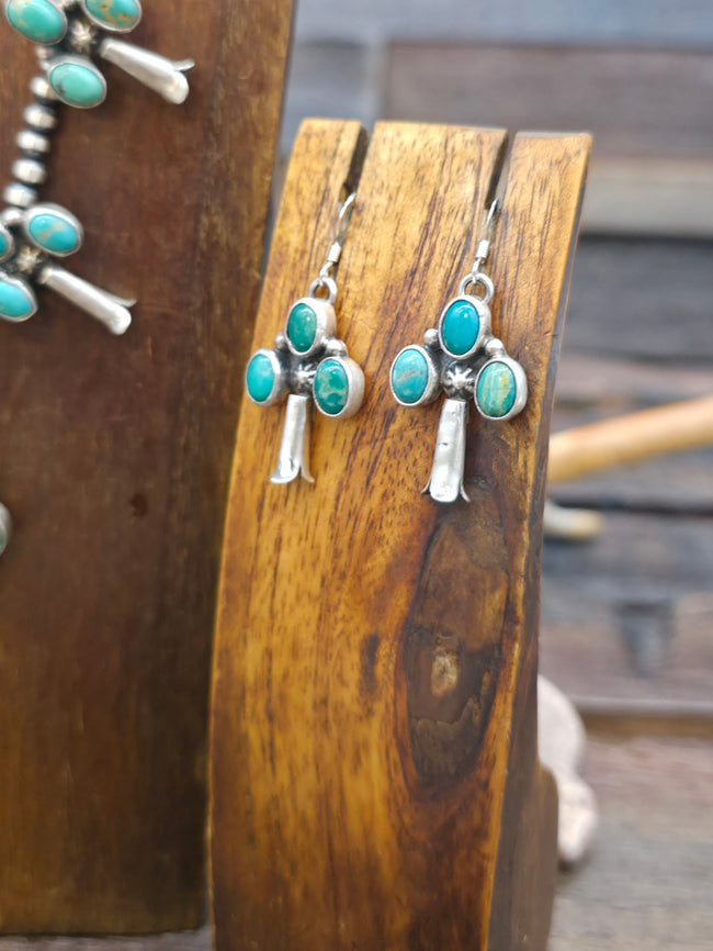 Sterling Silver Green Turquoise Squash Blossom Necklace and Earring Set - 24 in.