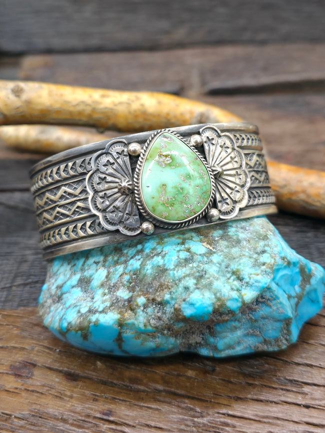 Stamped Sterling Silver Royston Turquoise Cuff by Sunshine Reeves - 7 1/2 in. with Gap