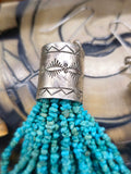 25 Strand Turquoise Tassel Statement Earrings by Fred Archuleta