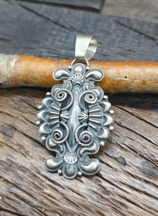 Repousse Stamped Sterling Silver Pendant by Derrick Gordon - 2 1/2 in. by 1 1/4 in.