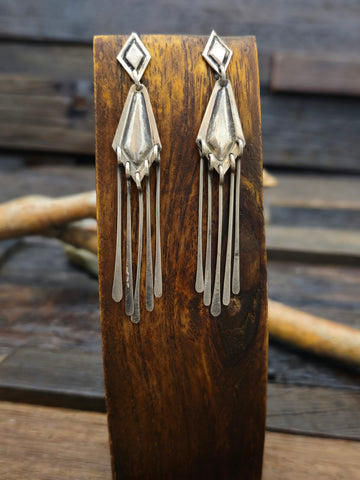 Vintage/Estate Sterling Silver Hopi Overlay Earrings by Timothy Mowa